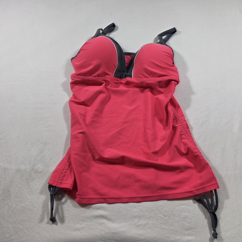 Free Country Neon Pink Gray Tankini Top Scrunched Sides Beach Modest Tunic